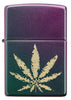 Vooraanzicht Zippo-aansteker Iridescent hennepblad lasergravure