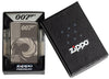 Vooraanzicht Zippo-aansteker grijs glanzend James Bond 007 in open geschenkverpakking