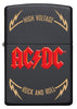 Vooraanzicht Zippo-aansteker AC/DC Cover Black Matte, High Voltage Rock and Roll-logo