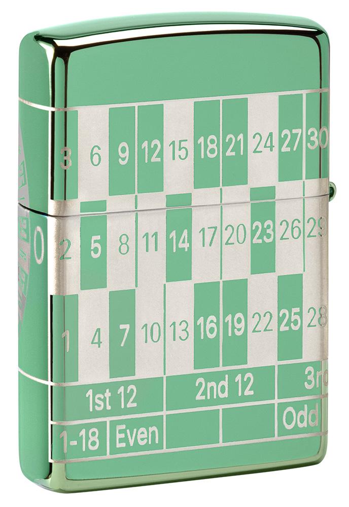 Achteraanzicht Zippo-aansteker High Polish Green met roulettetafel