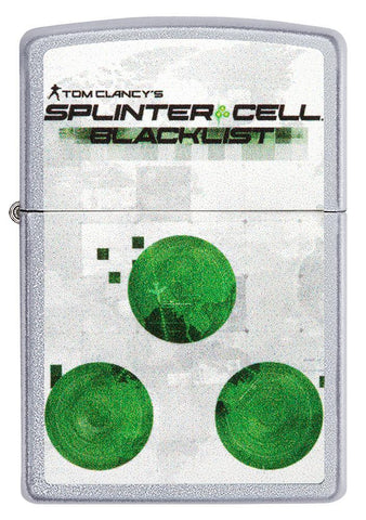 Vooraanzicht Zippo-aansteker geborsteld chroom Tom Clancy's Splinter Cell® met print