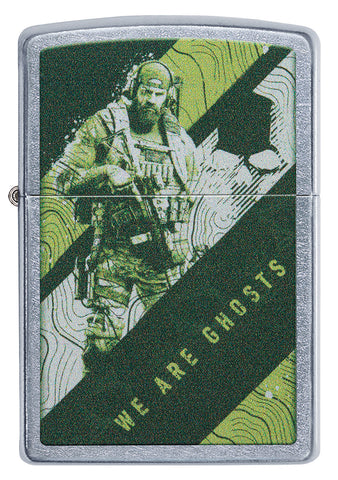 Vooraanzicht Zippo aansteker Tom Clancy's Ghost Recon® groen camouflage met soldaat