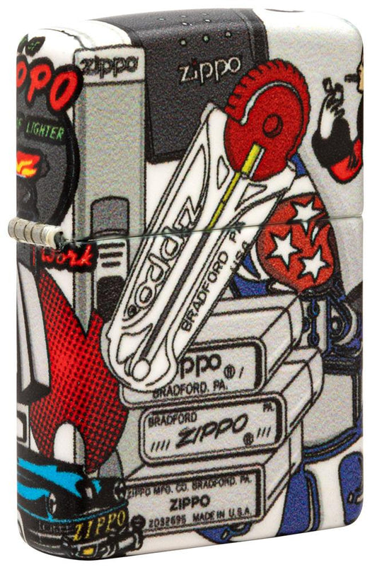 Vooraanzicht 3/4 hoek Zippo aanstekers zoekspel met Zippo stijl