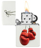 Zippo Aansteker Wit met Rode Bokshandschoenen Open met Vlam