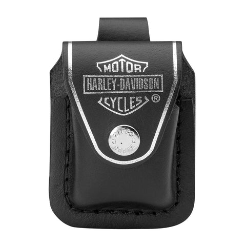 Vooraanzicht Zippo Harley-Davidson® Lederen etui zwart met kliksluiting