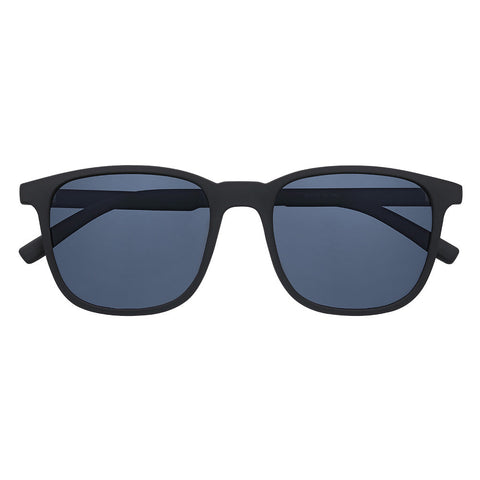 Zippo Zonnebril Vooraanzicht Met Blauwe Lenzen En Smal Vierkant Montuur In Zwart Met Wit Zippo Logo